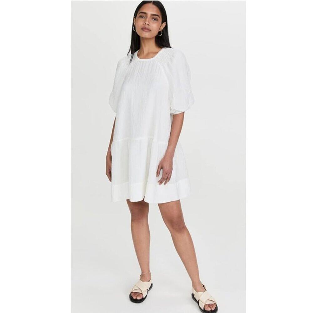 Club Monaco Cloud White Puff-Sleeve Dress